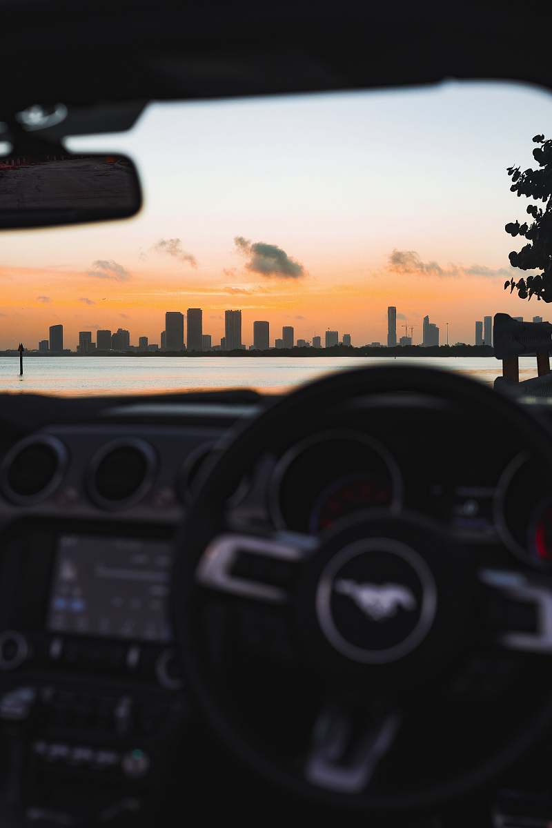 miami beach black steering wheel during daytime driving